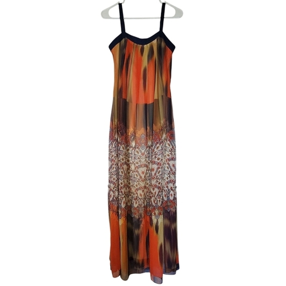 bebe Dresses & Skirts - 7321 * Bebe Chiffon Maxi Dress Navy Blue Orange Size 4 NWT